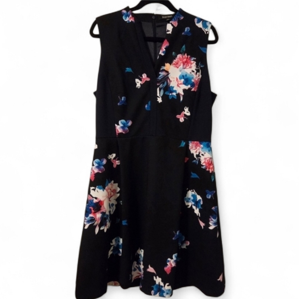 Ellen Tracy Womens Floral Black Sleeveless Fit And Flare Dress With Pockets. 14